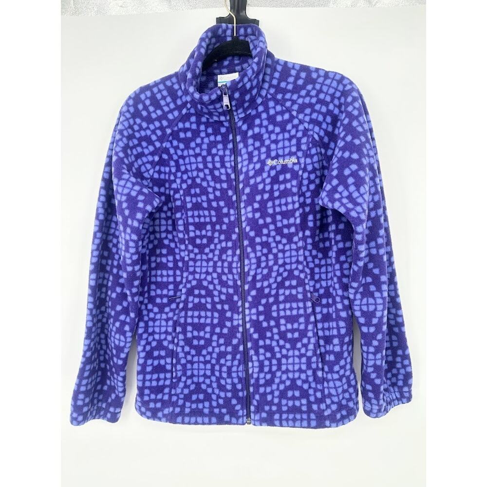 Columbia Sportswear Fleece Jacket Women M Blue Purple Geometric Full Zip Outdoor
